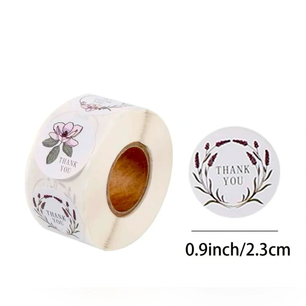 1 ROLL || 500 PCS FLORAL THANK YOU STICKER